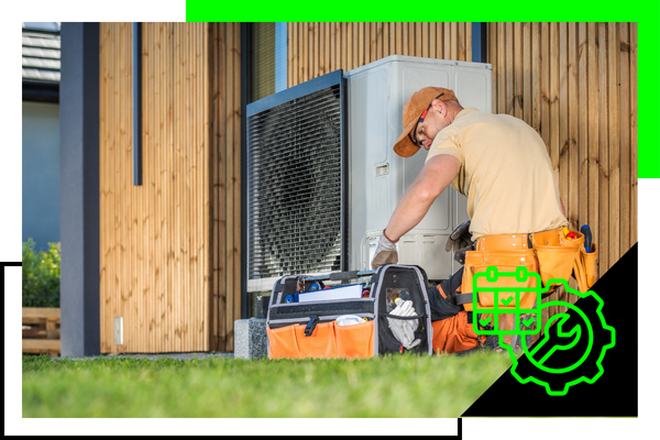 HVAC Technician Worker Fixing Heat Pump at House