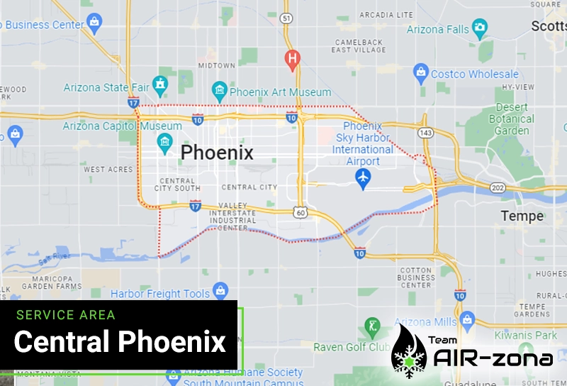 Team AIR-zona's AC services in Central Phoenix coverage map